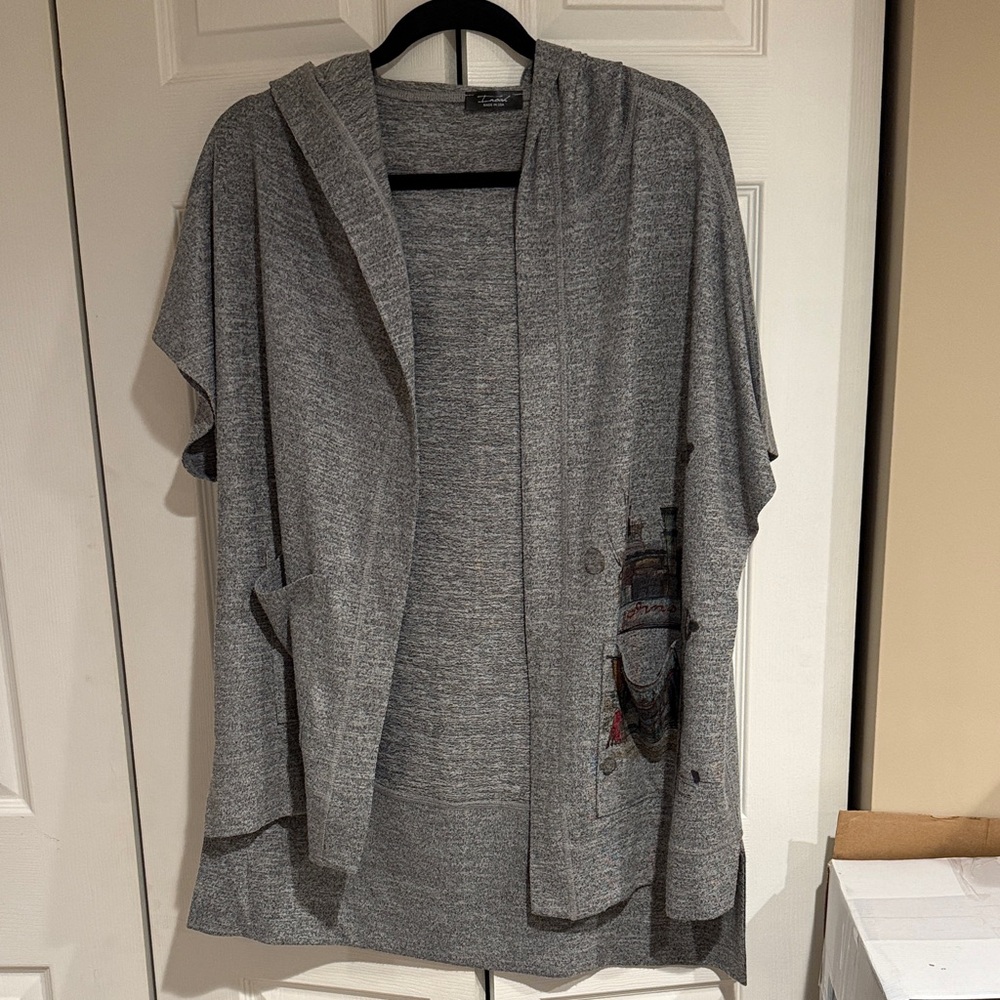 Gray Hooded Cardigan